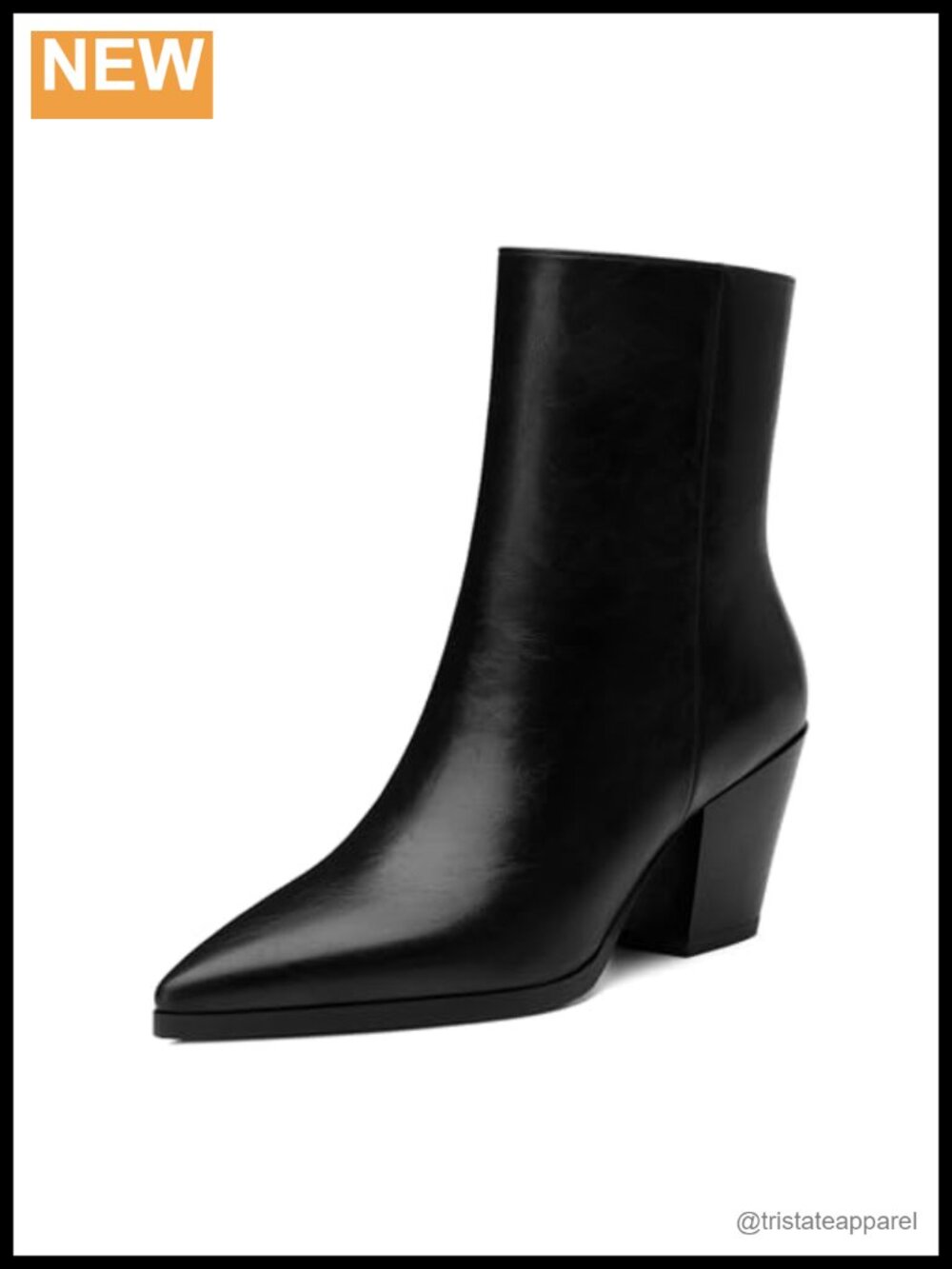 Women's Chunky Heel Ankle Boots Pointed Toe Faux Leather Booties Side Zipper